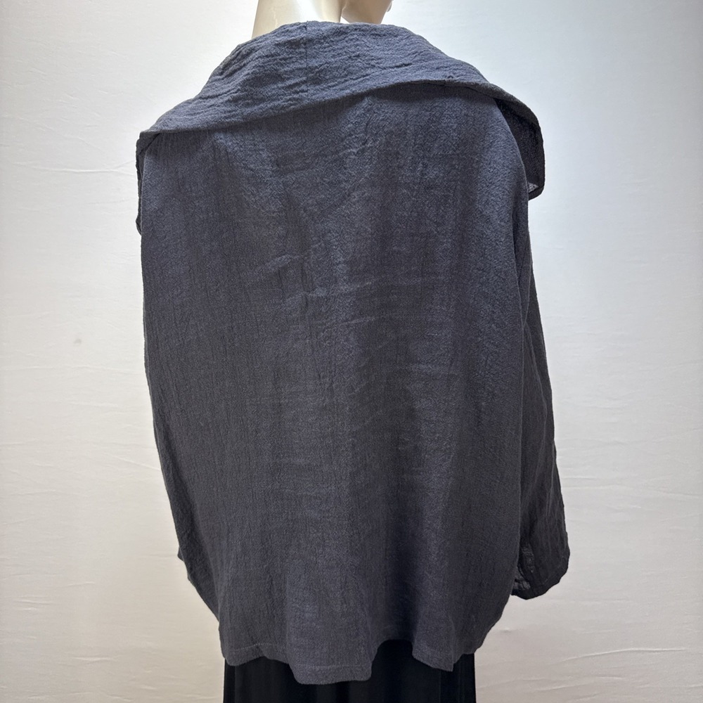 Transparente Oversized Collar Jacket One Size Charcoal Gray Linen Lagenlook - Picture 5 of 8